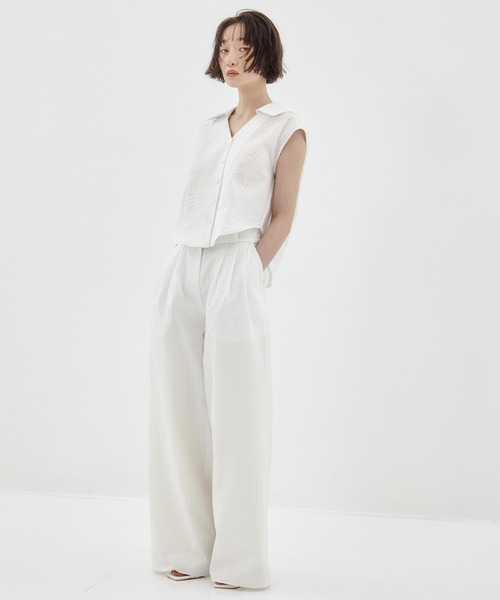 STUDIOUS(ステュディオス)の「【STUDIOUS/ステュディオス】Seersucker Sleeveless Shirt/シアサッカースリーブレスシャツ/ブラウス(シャツ/ブラウス・レディース・ブラック/ホワイト/ストライプ・FREE)」の10枚目の写真
