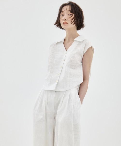 ブラウス シャツ 「STUDIOUS/ステュディオス」Seersucker Sleeveless Shirt/シアサッカースリーブレスシャツ/ブラウス セール】【STUDIOUS/ステュディオス】Seersucker Sleeveless