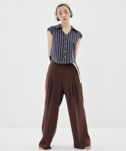 STUDIOUS(ステュディオス)の「【STUDIOUS/ステュディオス】Seersucker Sleeveless Shirt/シアサッカースリーブレスシャツ/ブラウス(シャツ/ブラウス・レディース・ブラック/ホワイト/ストライプ・FREE)」の18枚目の写真