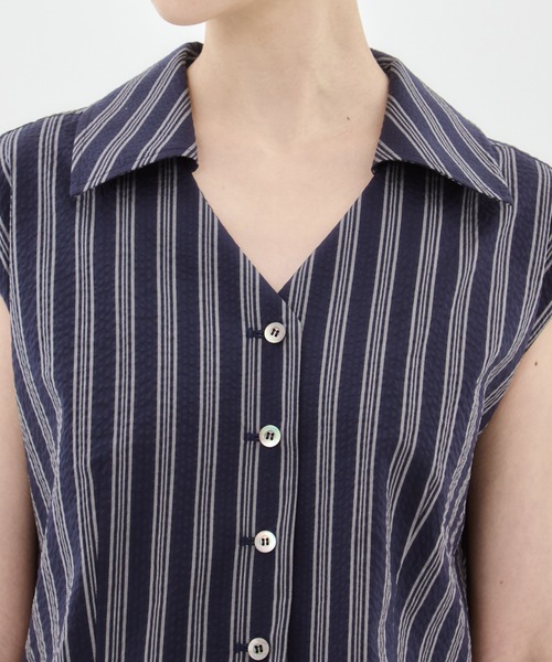 STUDIOUS(ステュディオス)の「【STUDIOUS/ステュディオス】Seersucker Sleeveless Shirt/シアサッカースリーブレスシャツ/ブラウス(シャツ/ブラウス・レディース・ブラック/ホワイト/ストライプ・FREE)」の13枚目の写真