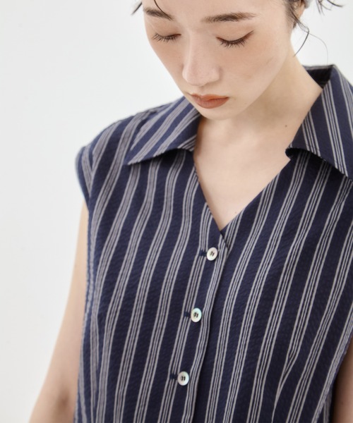 STUDIOUS(ステュディオス)の「【STUDIOUS/ステュディオス】Seersucker Sleeveless Shirt/シアサッカースリーブレスシャツ/ブラウス(シャツ/ブラウス・レディース・ブラック/ホワイト/ストライプ・FREE)」の12枚目の写真