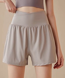 HYSSHOP（エイチワイエスショップ）の「レディース クロスハイウエストヨガショートパンツ［フィットネス/ピラティス/ダンス/ジム］[トレーニングウェア/ジムウェア/ピラティスウェア]（その他パンツ）」