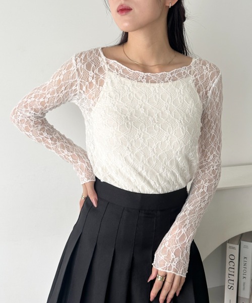wears（ウェアーズ）の「レースシアー長袖トップス（Tシャツ/カットソー・レディース・ブラック/アイボリー/ホワイト・FREE）」の5枚目の写真