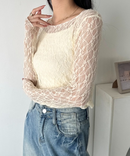 wears（ウェアーズ）の「レースシアー長袖トップス（Tシャツ/カットソー・レディース・ブラック/アイボリー/ホワイト・FREE）」の12枚目の写真