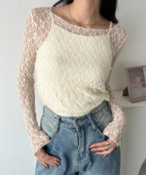 wears（ウェアーズ）の「レースシアー長袖トップス（Tシャツ/カットソー・レディース・ブラック/アイボリー/ホワイト・FREE）」の13枚目の写真