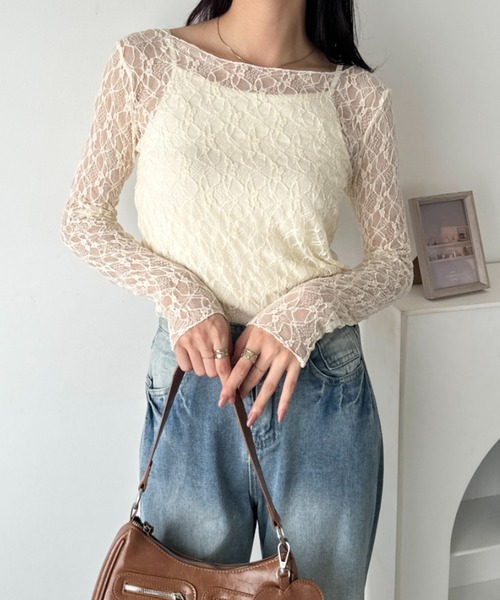 wears（ウェアーズ）の「レースシアー長袖トップス（Tシャツ/カットソー・レディース・ブラック/アイボリー/ホワイト・FREE）」の16枚目の写真