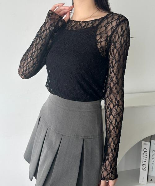 wears（ウェアーズ）の「レースシアー長袖トップス（Tシャツ/カットソー・レディース・ブラック/アイボリー/ホワイト・FREE）」の20枚目の写真