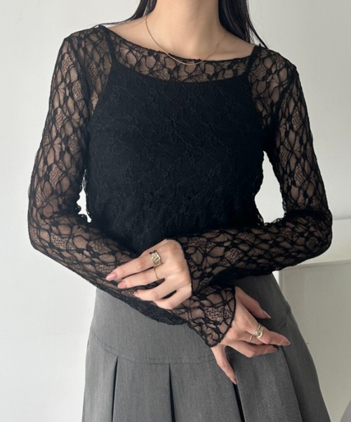 wears（ウェアーズ）の「レースシアー長袖トップス（Tシャツ/カットソー・レディース・ブラック/アイボリー/ホワイト・FREE）」の21枚目の写真