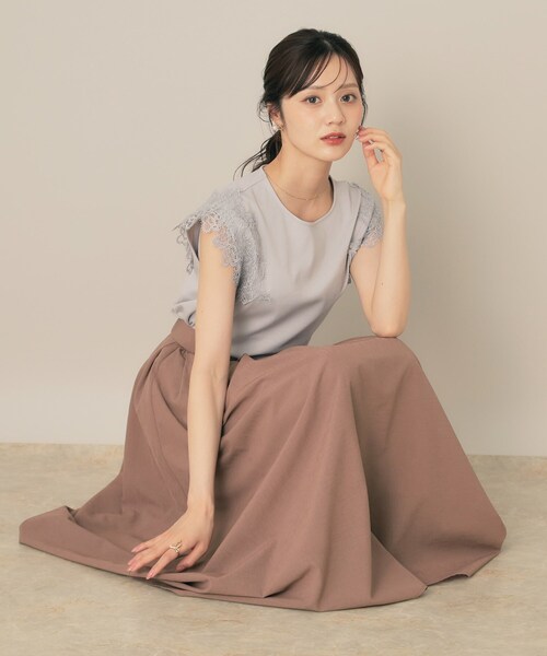 couture brooch（クチュールブローチ）の「【きれいめ・シアー・通勤】パレットボイルロングスカート（スカート・レディース・ピンク系/チャコールグレー/オリーブ・36/38/40/42）」の3枚目の写真