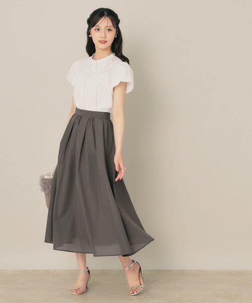couture brooch（クチュールブローチ）の「【きれいめ・シアー・通勤】パレットボイルロングスカート（スカート・レディース・ピンク系/チャコールグレー/オリーブ・36/38/40/42）」の4枚目の写真