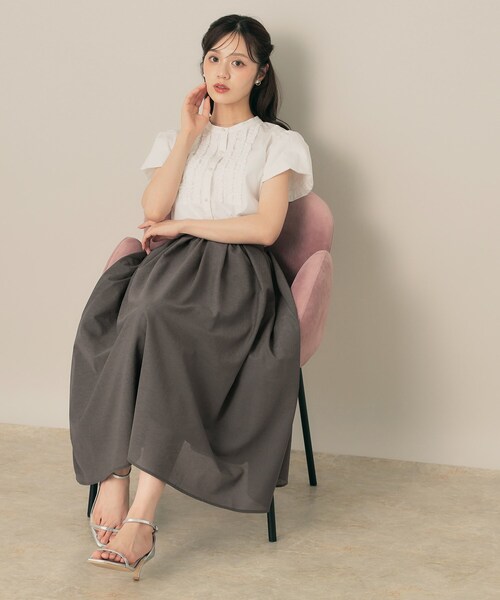 couture brooch（クチュールブローチ）の「【きれいめ・シアー・通勤】パレットボイルロングスカート（スカート・レディース・ピンク系/チャコールグレー/オリーブ・36/38/40/42）」の6枚目の写真