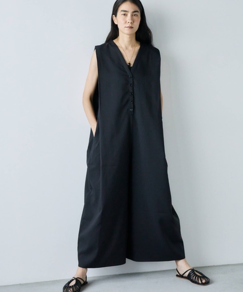 Libra Cue（リブラ キュー）の「Vネックオールインワン（つなぎ/オールインワン・レディース・ベージュ/ブラック・FREE）」の19枚目の写真