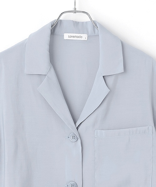 LOVETOXIC（ラブトキシック）の「シアーシャツJKセットアップ（セットアップ・キッズ・サックスブルー/チャコール・130cm/M:150cm/L:160cm/S:140cm）」の5枚目の写真