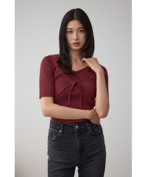 AZUL by moussy(アズールバイマウジー)の「ビスチェレイヤードデザインニット(ニット/セーター・レディース・ボルドー/アイボリー/ブラック・FREE)」の8枚目の写真