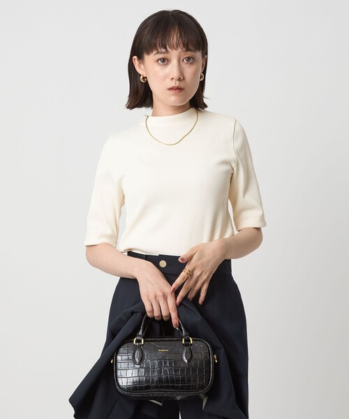 Plantation✨️ボトルネック カットソー M〜L】ボトルネック カットソー 肩ギャザー トップス (C31-1478