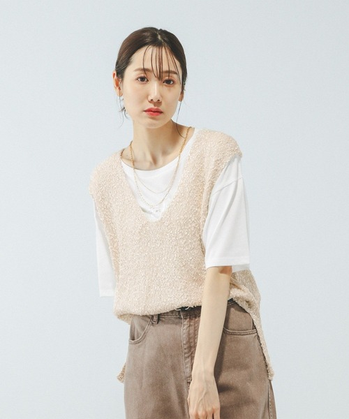 GLOBAL WORK（グローバルワーク）の「テープヤーンベスト＊半袖Tシャツ/575209（Tシャツ/カットソー・レディース・ライトグレー/ベージュ系その他/アイボリー/ライトブルー・MEDIUM/LARGE）」の2枚目の写真