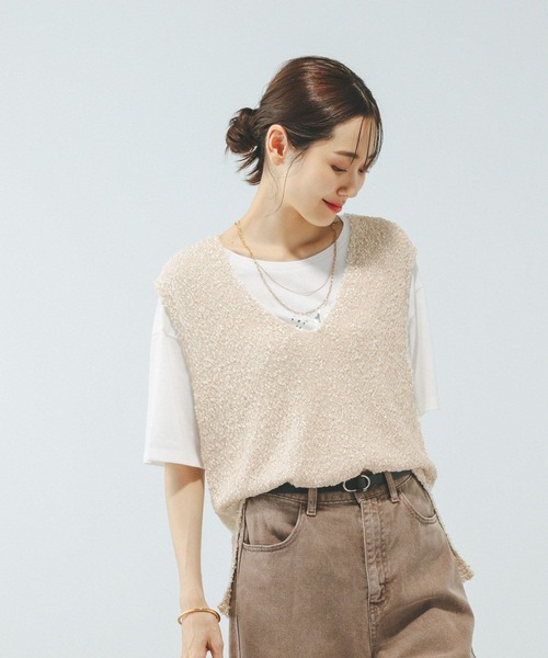 GLOBAL WORK（グローバルワーク）の「テープヤーンベスト＊半袖Tシャツ/575209（Tシャツ/カットソー・レディース・ライトグレー/ベージュ系その他/アイボリー/ライトブルー・MEDIUM/LARGE）」の18枚目の写真