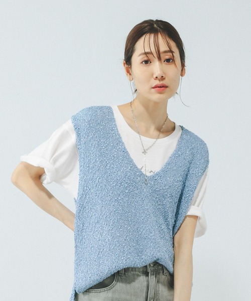 GLOBAL WORK（グローバルワーク）の「テープヤーンベスト＊半袖Tシャツ/575209（Tシャツ/カットソー・レディース・ライトグレー/ベージュ系その他/アイボリー/ライトブルー・MEDIUM/LARGE）」の13枚目の写真