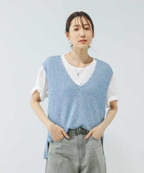 GLOBAL WORK（グローバルワーク）の「テープヤーンベスト＊半袖Tシャツ/575209（Tシャツ/カットソー・レディース・ライトグレー/ベージュ系その他/アイボリー/ライトブルー・MEDIUM/LARGE）」の5枚目の写真