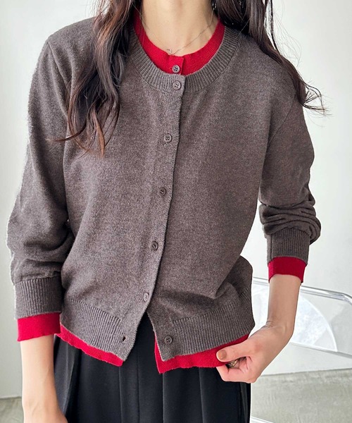 GeeRA(ジーラ)の「フェイクレイヤードクルーネックカーデ(カーディガン/ボレロ・レディース・チャコール/ブラック系その他・MEDIUM/LARGE/X-LARGE)」の12枚目の写真