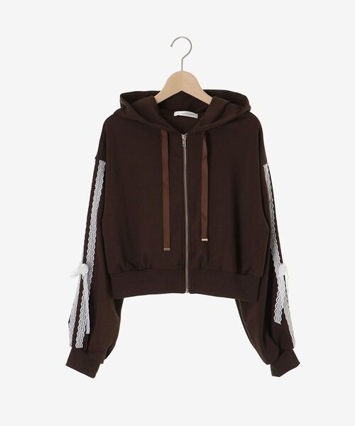 MAJESTIC LEGON（マジェスティックレゴン）の「レースリボンラインパーカー（パーカー・レディース・チャコールグレー/ライトグレー/ブラウン/アイボリー/ピンク・MEDIUM）」の14枚目の写真