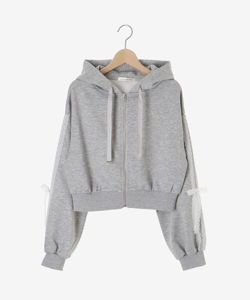 MAJESTIC LEGON（マジェスティックレゴン）の「レースリボンラインパーカー（パーカー・レディース・チャコールグレー/ライトグレー/ブラウン/アイボリー/ピンク・MEDIUM）」の15枚目の写真