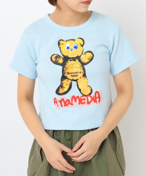 RNA(アールエヌエー)の「M2510 ハグベアワッフルちびT(Tシャツ/カットソー・レディース・クリーム/カモフラージュ/サックスブルー・MEDIUM)」の2枚目の写真
