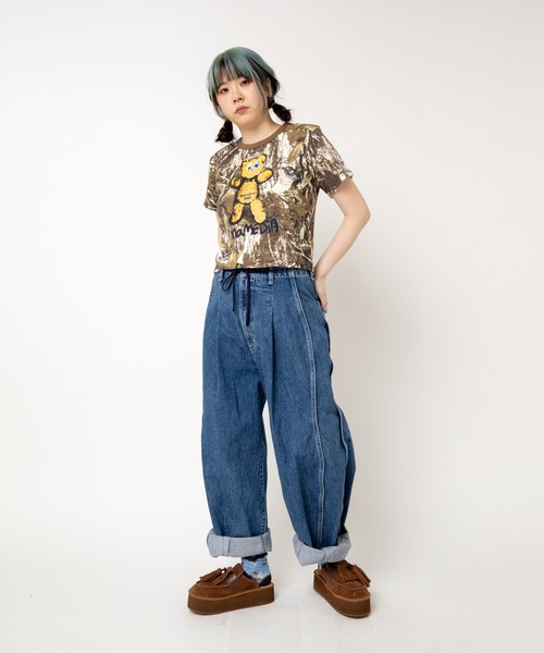 RNA(アールエヌエー)の「M2510 ハグベアワッフルちびT(Tシャツ/カットソー・レディース・クリーム/カモフラージュ/サックスブルー・MEDIUM)」の15枚目の写真