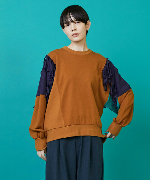 FRAPBOIS（フラボア）の「フリンジスウェット（スウェット・レディース・グレー/キャメル・1/2）」の2枚目の写真