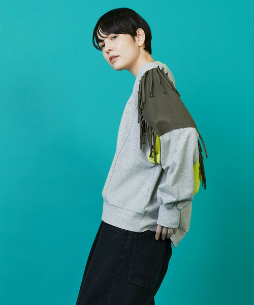 FRAPBOIS（フラボア）の「フリンジスウェット（スウェット・レディース・グレー/キャメル・1/2）」の3枚目の写真