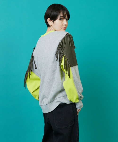 FRAPBOIS（フラボア）の「フリンジスウェット（スウェット・レディース・グレー/キャメル・1/2）」の5枚目の写真