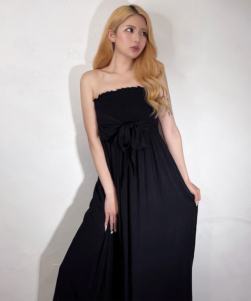 BLACKQUEEN(ブラッククイーン)の「【BLACKQUEEN】シャーリングリボンベアマキシワンピース(ワンピース・レディース・ベージュ/ブラック・M)」の15枚目の写真