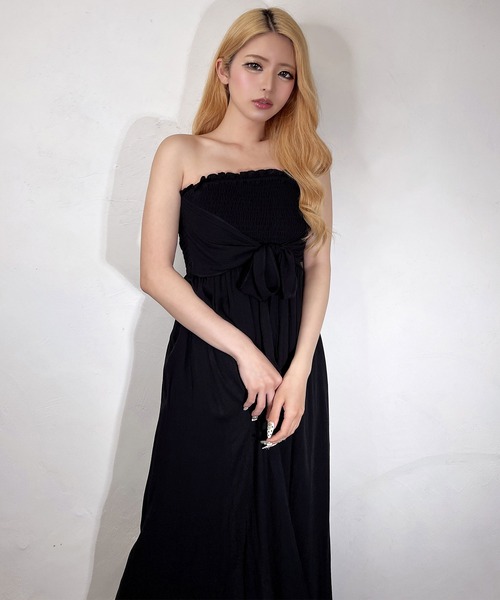 BLACKQUEEN(ブラッククイーン)の「【BLACKQUEEN】シャーリングリボンベアマキシワンピース(ワンピース・レディース・ベージュ/ブラック・M)」の16枚目の写真