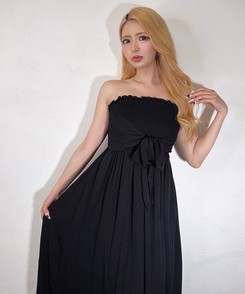 BLACKQUEEN(ブラッククイーン)の「【BLACKQUEEN】シャーリングリボンベアマキシワンピース(ワンピース・レディース・ベージュ/ブラック・M)」の17枚目の写真
