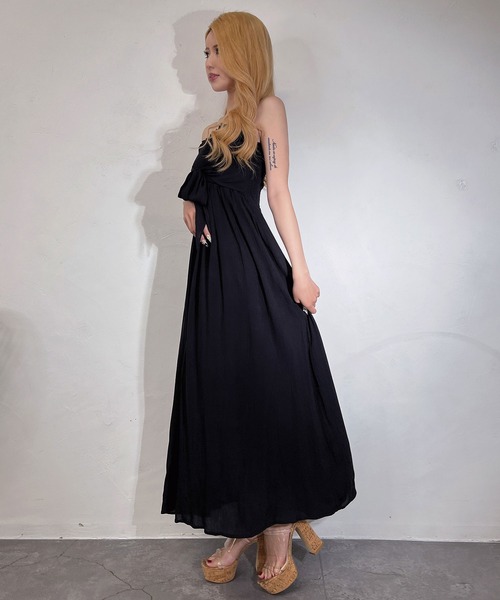 BLACKQUEEN(ブラッククイーン)の「【BLACKQUEEN】シャーリングリボンベアマキシワンピース(ワンピース・レディース・ベージュ/ブラック・M)」の3枚目の写真