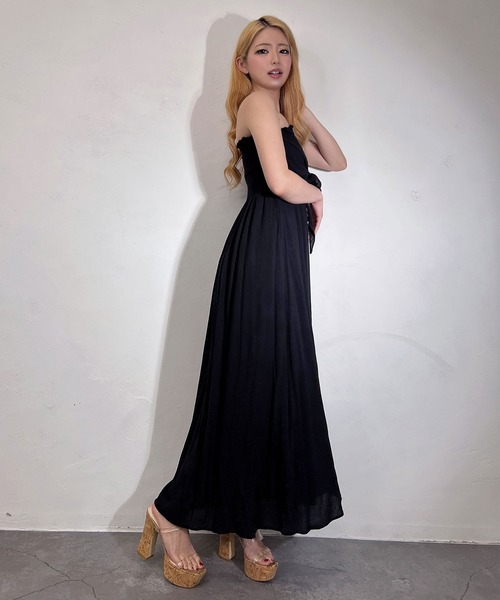 BLACKQUEEN(ブラッククイーン)の「【BLACKQUEEN】シャーリングリボンベアマキシワンピース(ワンピース・レディース・ベージュ/ブラック・M)」の19枚目の写真