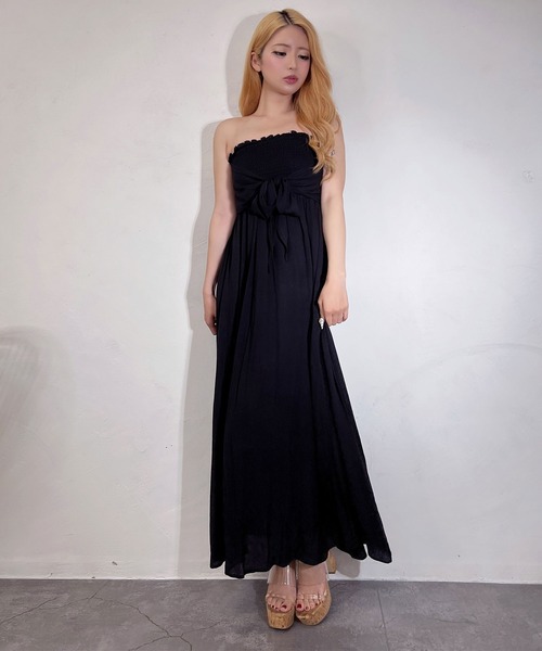 BLACKQUEEN(ブラッククイーン)の「【BLACKQUEEN】シャーリングリボンベアマキシワンピース(ワンピース・レディース・ベージュ/ブラック・M)」の20枚目の写真