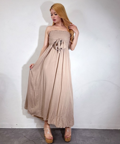 BLACKQUEEN(ブラッククイーン)の「【BLACKQUEEN】シャーリングリボンベアマキシワンピース(ワンピース・レディース・ベージュ/ブラック・M)」の11枚目の写真