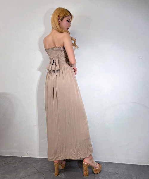 BLACKQUEEN(ブラッククイーン)の「【BLACKQUEEN】シャーリングリボンベアマキシワンピース(ワンピース・レディース・ベージュ/ブラック・M)」の13枚目の写真