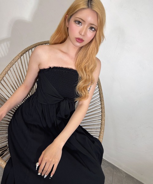 BLACKQUEEN(ブラッククイーン)の「【BLACKQUEEN】シャーリングリボンベアマキシワンピース(ワンピース・レディース・ベージュ/ブラック・M)」の22枚目の写真
