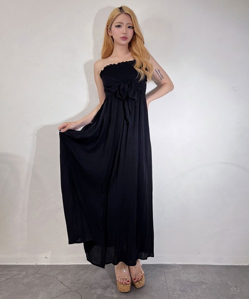 BLACKQUEEN(ブラッククイーン)の「【BLACKQUEEN】シャーリングリボンベアマキシワンピース(ワンピース・レディース・ベージュ/ブラック・M)」の21枚目の写真