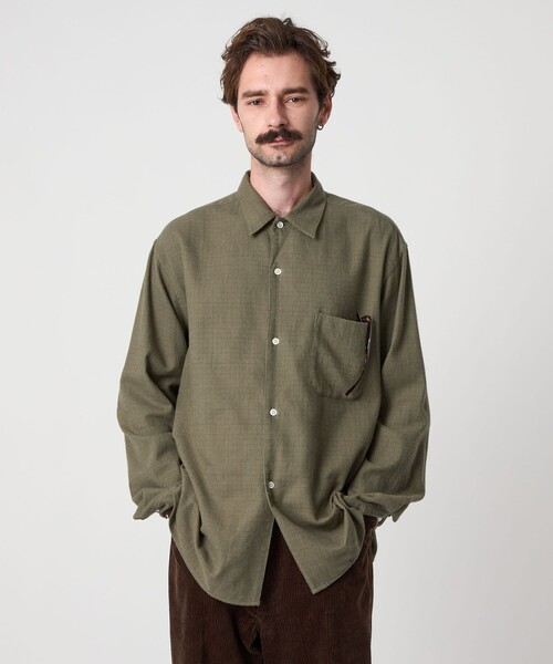 Steven Alan＞ ネル マイクロチェック オープンカラー シャツ BOX