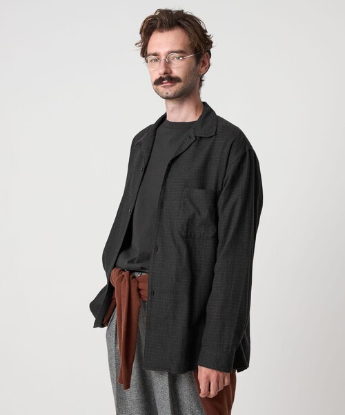 Steven Alan＞ ネル マイクロチェック オープンカラー シャツ BOX