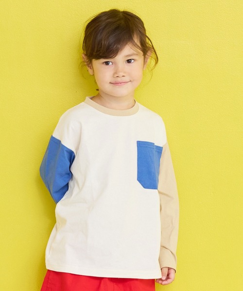 Life Support Products（ライフサポートプロダクツ）の「配色ポケットロンTee（Tシャツ/カットソー・キッズ・グリーン系その他/グレー系その他/ベージュ/ブラック/ホワイト系その他/ラベンダー/オレンジ/オフホワイト・90/100/110/120/80/130/95/140/150）」の3枚目の写真