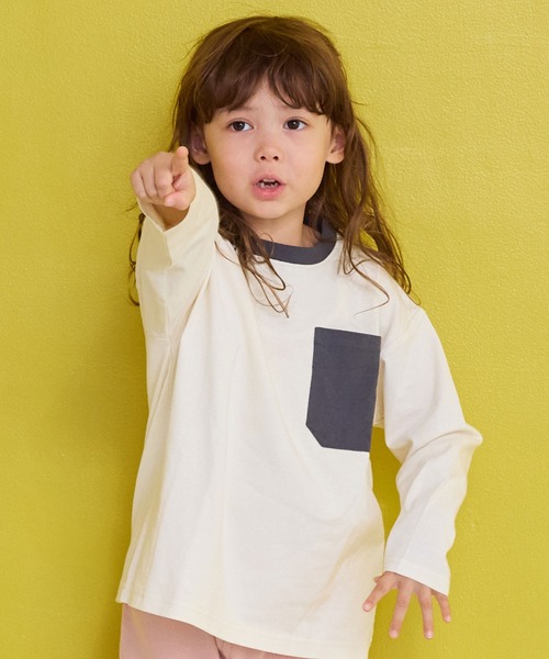 Life Support Products（ライフサポートプロダクツ）の「配色ポケットロンTee（Tシャツ/カットソー・キッズ・グリーン系その他/グレー系その他/ベージュ/ブラック/ホワイト系その他/ラベンダー/オレンジ/オフホワイト・90/100/110/120/80/130/95/140/150）」の2枚目の写真