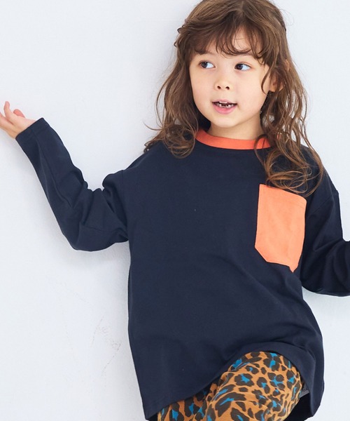 Life Support Products（ライフサポートプロダクツ）の「配色ポケットロンTee（Tシャツ/カットソー・キッズ・グリーン系その他/グレー系その他/ベージュ/ブラック/ホワイト系その他/ラベンダー/オレンジ/オフホワイト・90/100/110/120/80/130/95/140/150）」の4枚目の写真