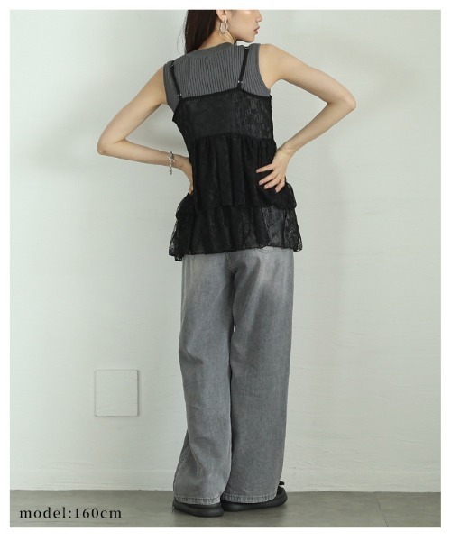 Sawa a la mode(サワアラモード)の「フラワーレースキャミソール&リブニット2点セット(アンサンブル・レディース・ブラック/ブルー・FREE)」の18枚目の写真