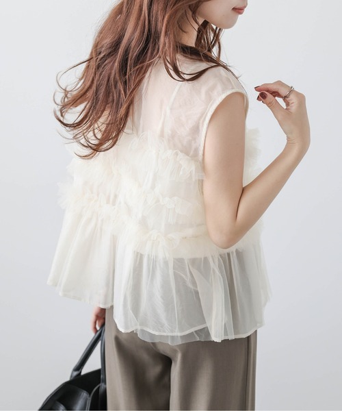 AMELY（エミリー）の「前後2way チュールフリル シアーブラウス（シャツ/ブラウス・レディース・ブラウン/ブラック/アイボリー・フリー）」の12枚目の写真