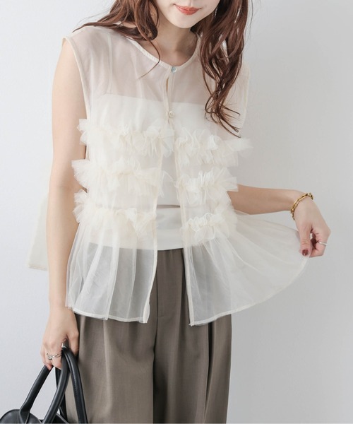 AMELY（エミリー）の「前後2way チュールフリル シアーブラウス（シャツ/ブラウス・レディース・ブラウン/ブラック/アイボリー・フリー）」の13枚目の写真