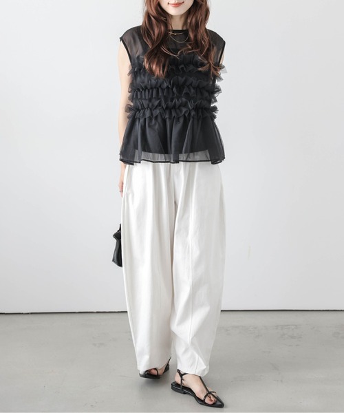 AMELY（エミリー）の「前後2way チュールフリル シアーブラウス（シャツ/ブラウス・レディース・ブラウン/ブラック/アイボリー・フリー）」の15枚目の写真
